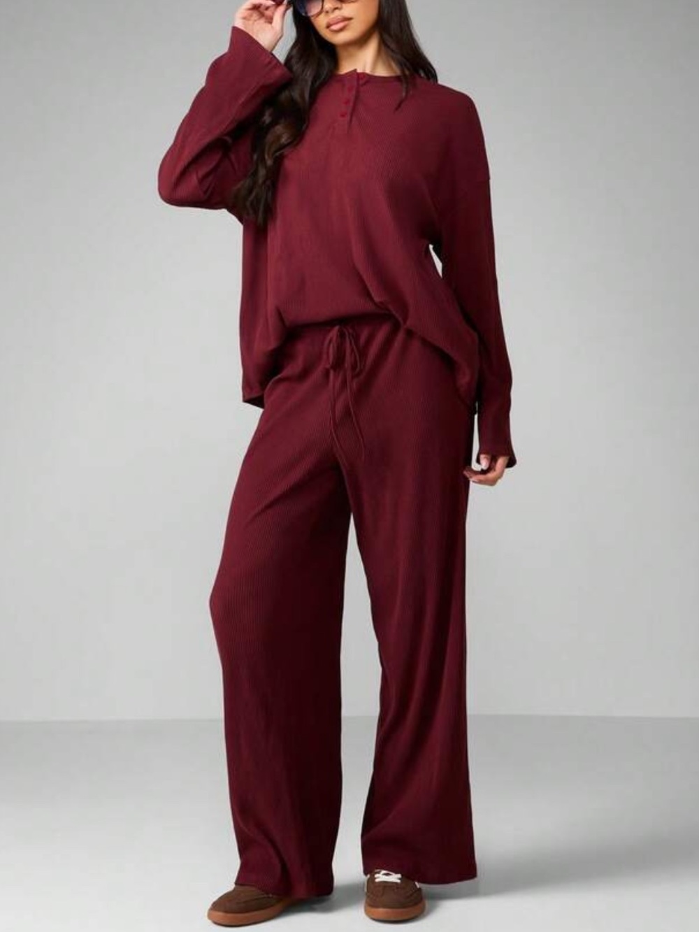 2 piece Cozy Ribbed Lounge Set - Burgundy